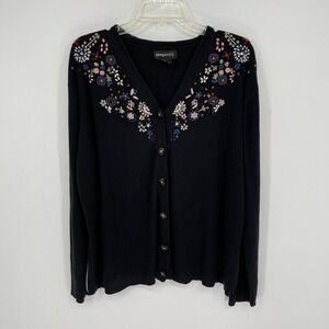 Nonpareil Womens Vintage Black Beaded Floral Embroidered Cardigan Sweater Size M